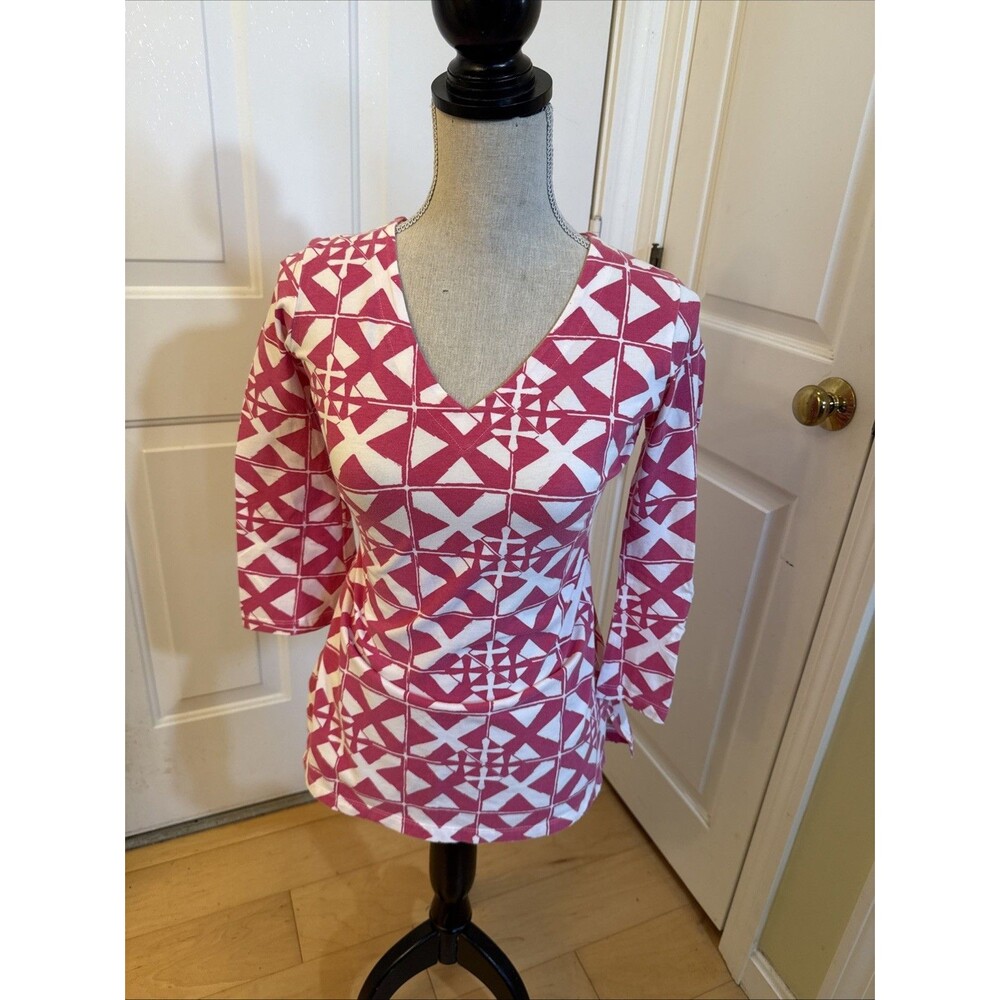 NAUTICAL TUNIC Mahi Gold Pink And White Print Top Stretch Cotton Size XS